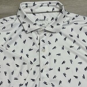 Johnnie-O Performance Polo Men's M Surfer Dude Logo All Over Print Golf Stretch